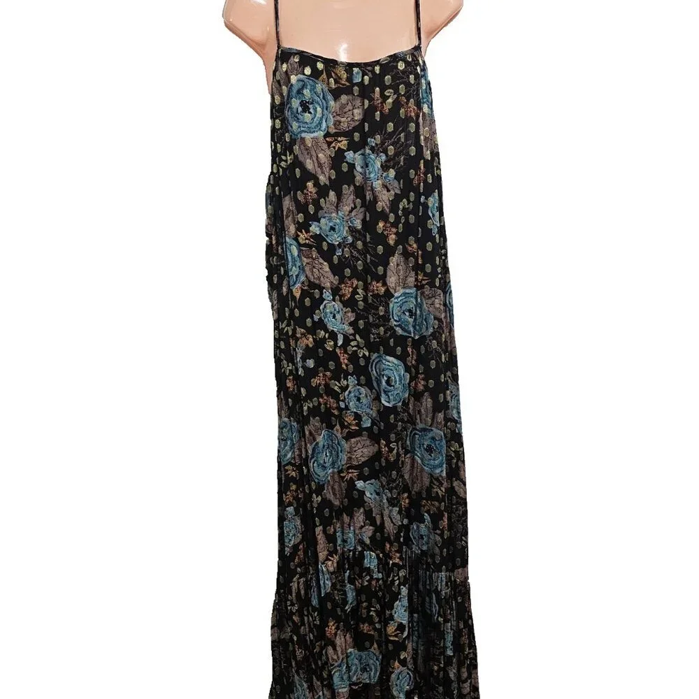 Natural Life The Alice Metallic Tiered Floral Maxi Sun Dress Women Size XL Black - Picture 4 of 15